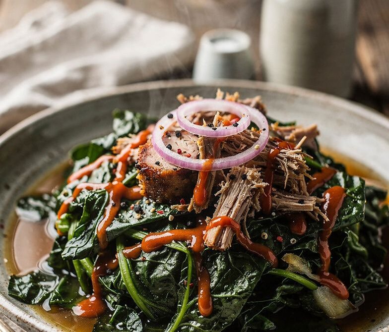 Pit-Smoked Collard Greens With Pork Hock and Vinegar Kick