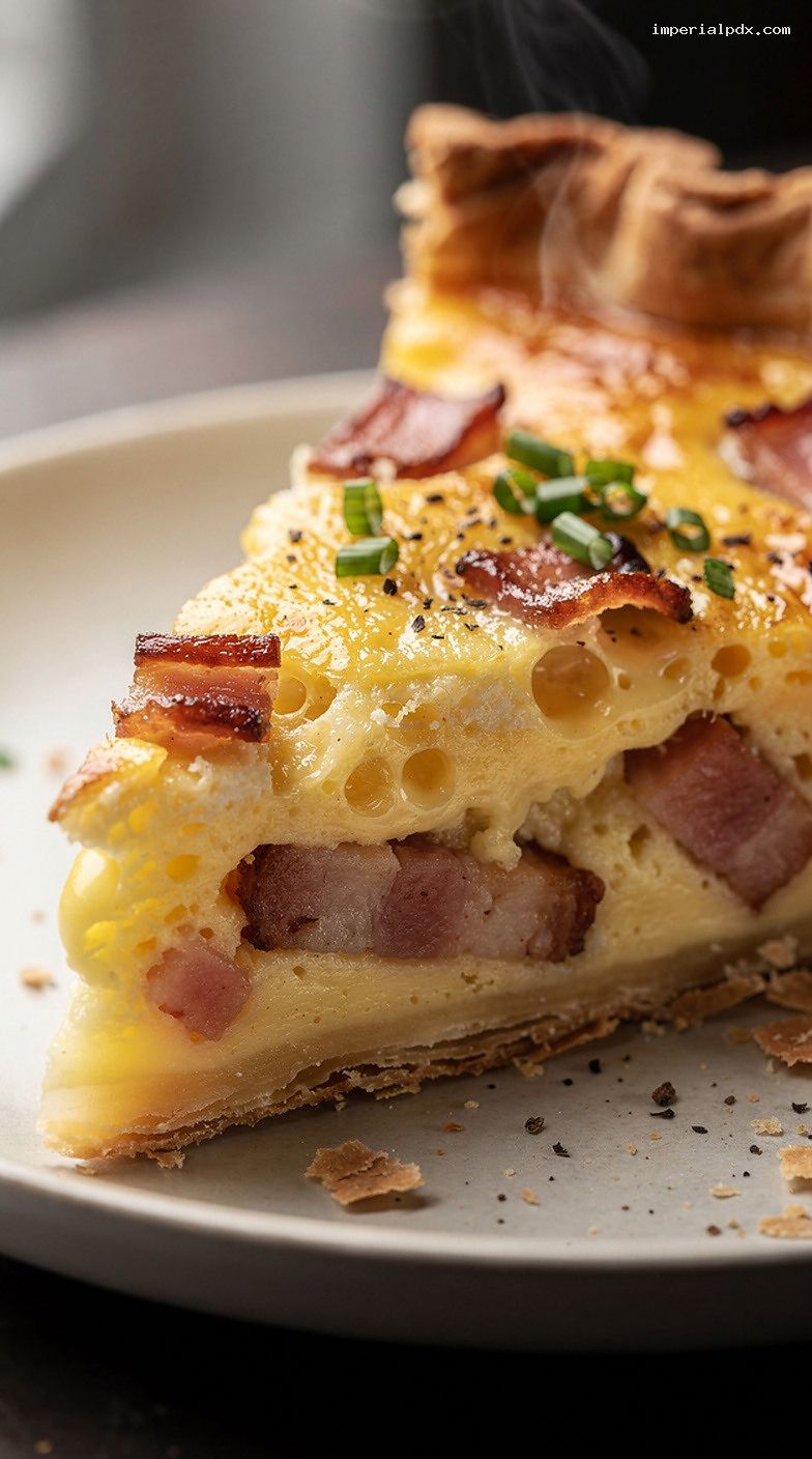 Quiche Lorraine with Crisp Bacon and Silky Custard – Closeup