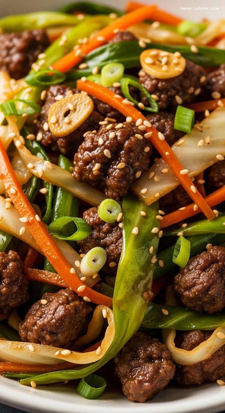 Quick Beef and Cabbage Stir-Fry with Ginger and Garlic – Closeup
