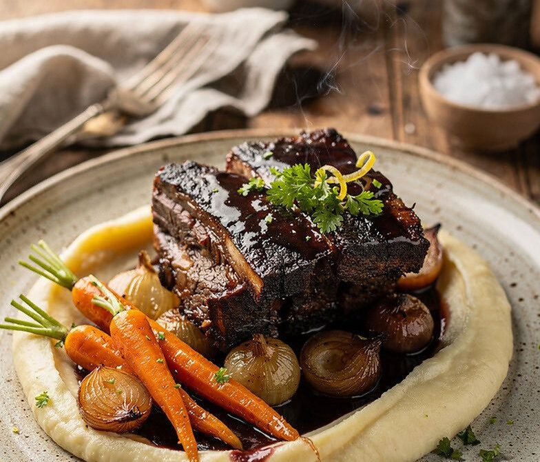 Red Wine Braised Short Ribs With Parsnip Purée And Gremolata