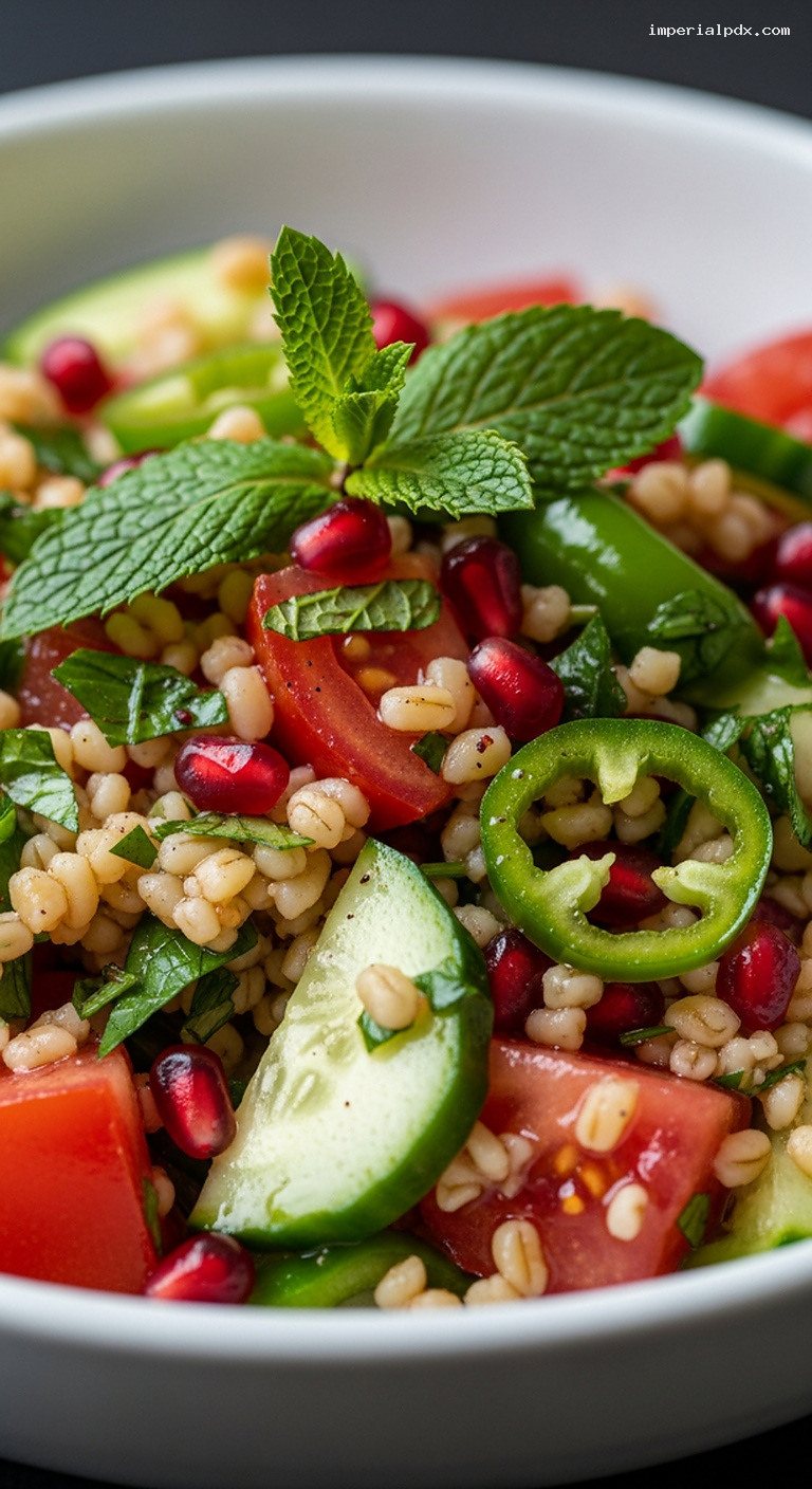 Refreshing Bostana Salad with Bulgur and Pomegranate Molasses – Closeup