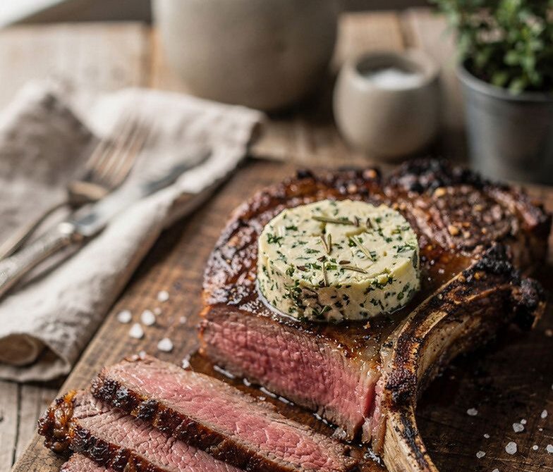 Reverse-Seared Charcoal Tomahawk Ribeye With Garlic-Herb Butter