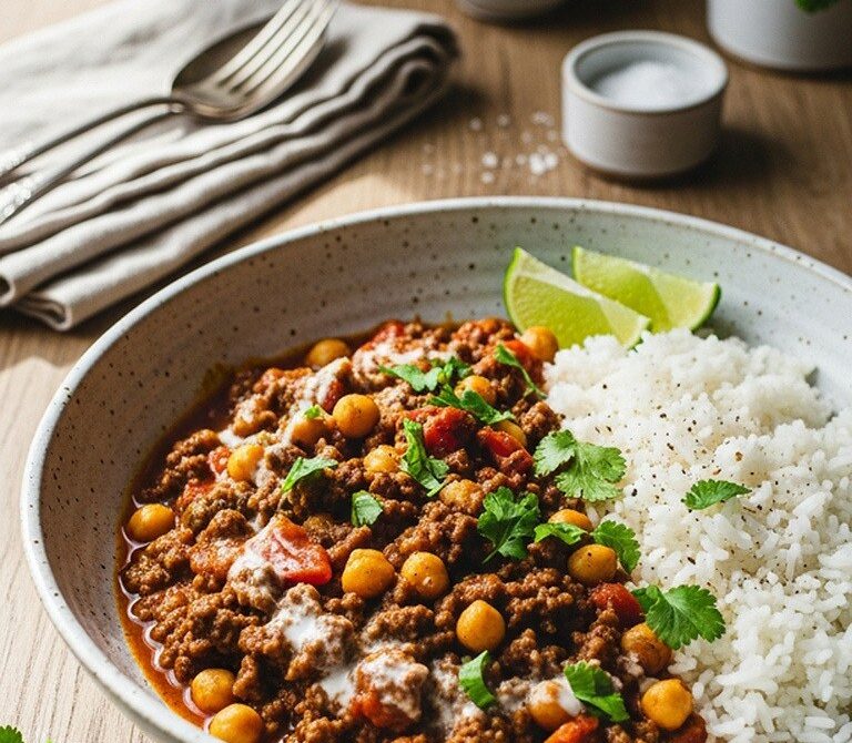 Rich Beef and Chickpea Curry with Tomatoes and Ginger