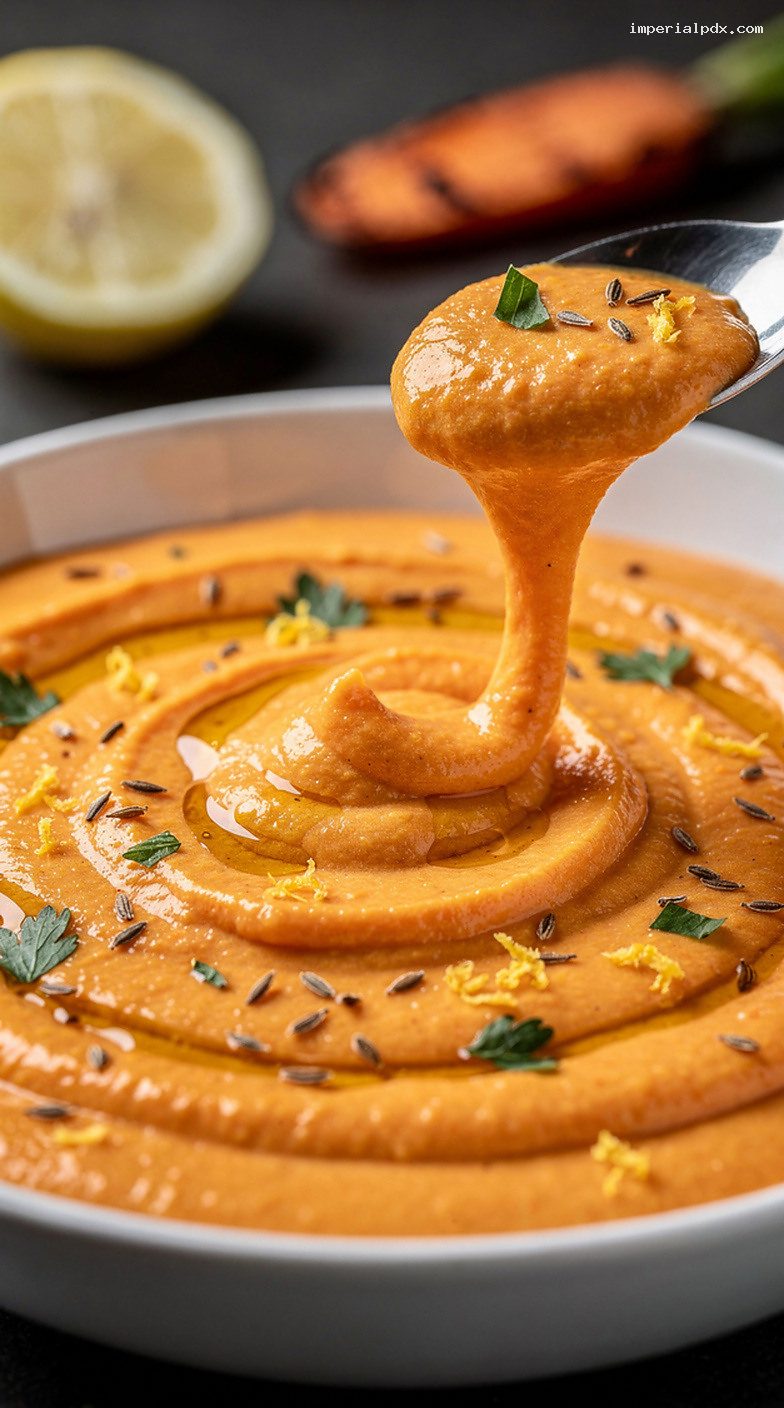 Roasted Carrot Cumin Yogurt Sauce with Lemon – Closeup