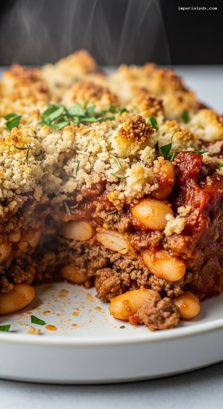 Rustic Beef and White Bean Cassoulet Bake – Closeup