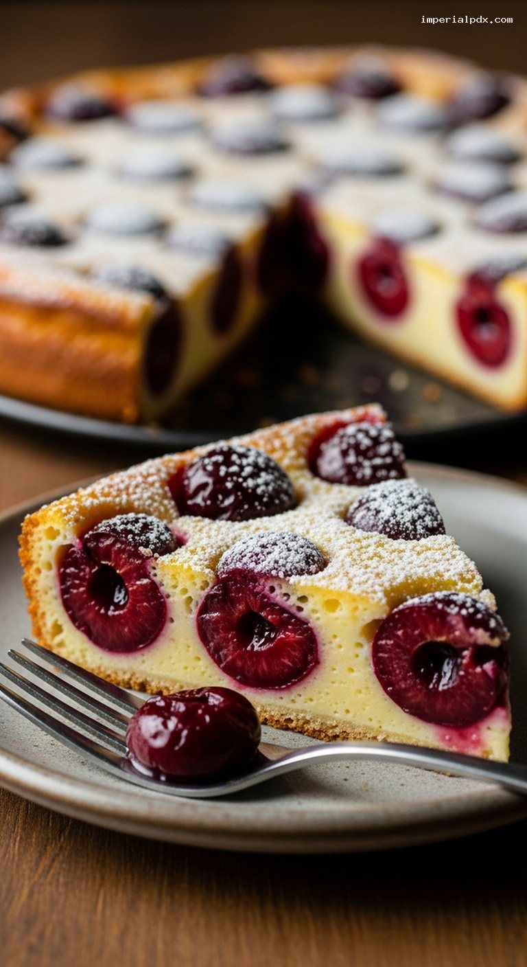 Rustic Cherry Clafoutis With Vanilla and Almond – Closeup