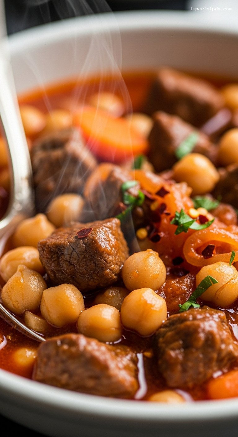 Rustic Etli Nohut Stew With Chickpeas and Beef – Closeup