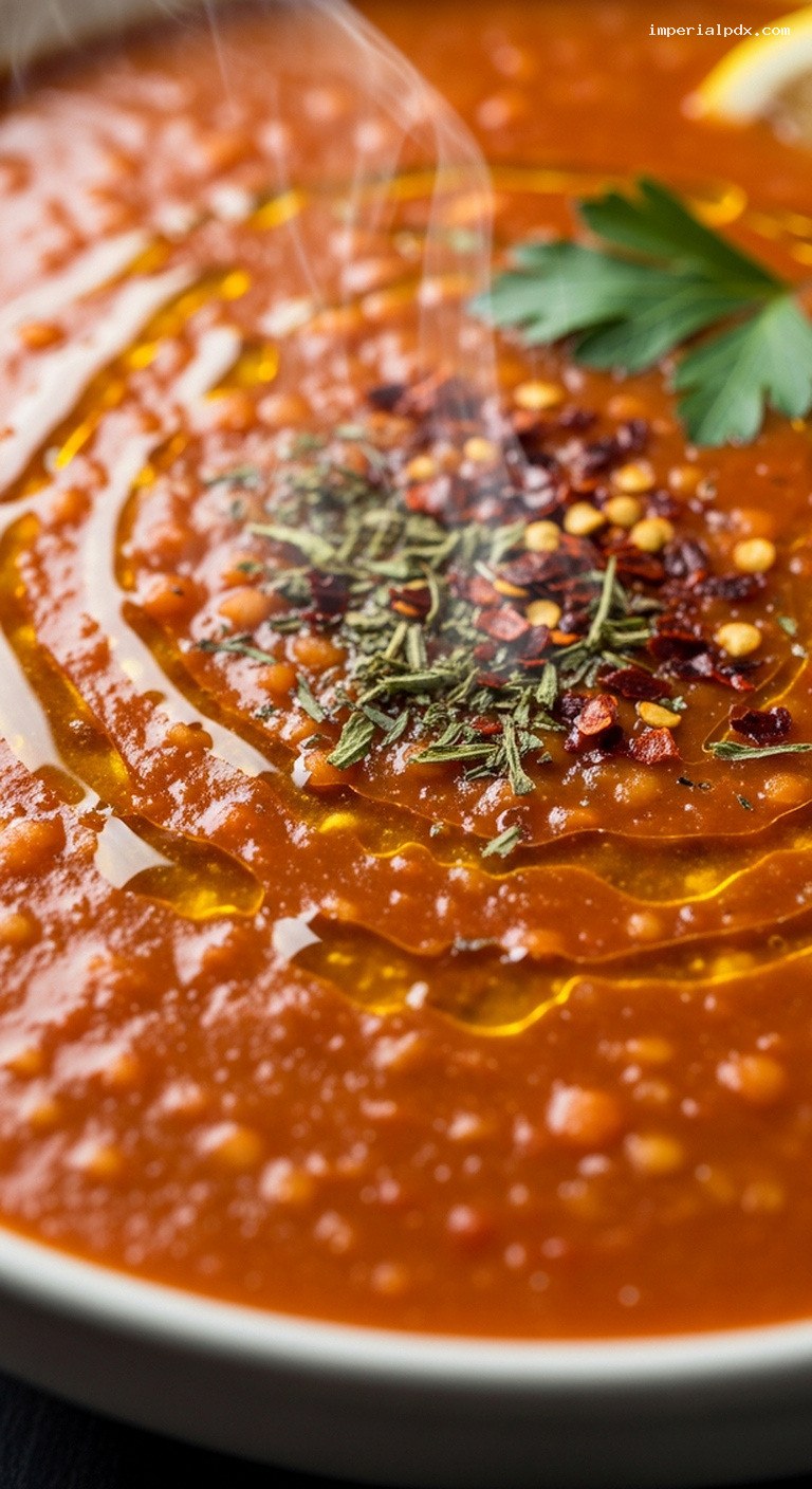 Rustic Ezogelin Soup with Red Lentils and Bulgur – Closeup