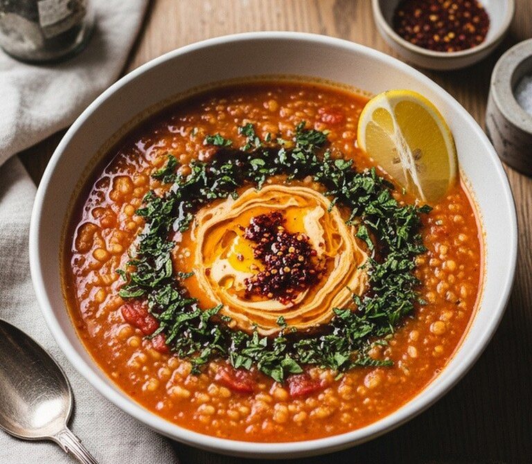 Rustic Ezogelin Soup with Red Lentils and Bulgur