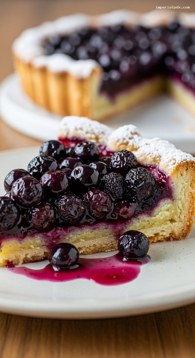 Rustic French Blueberry Tart (Tarte aux Myrtilles) – Closeup