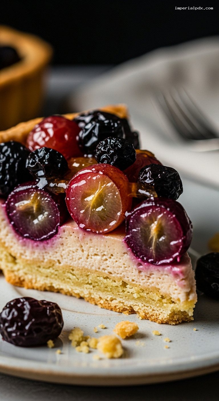 Rustic French Grape Tart with Almond Cream – Closeup