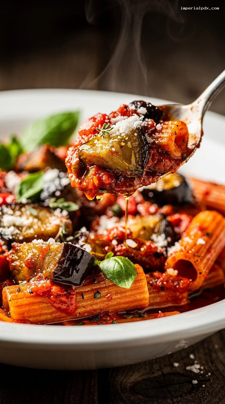 Rustic Roasted Eggplant and Tomato Braise Sauce – Closeup