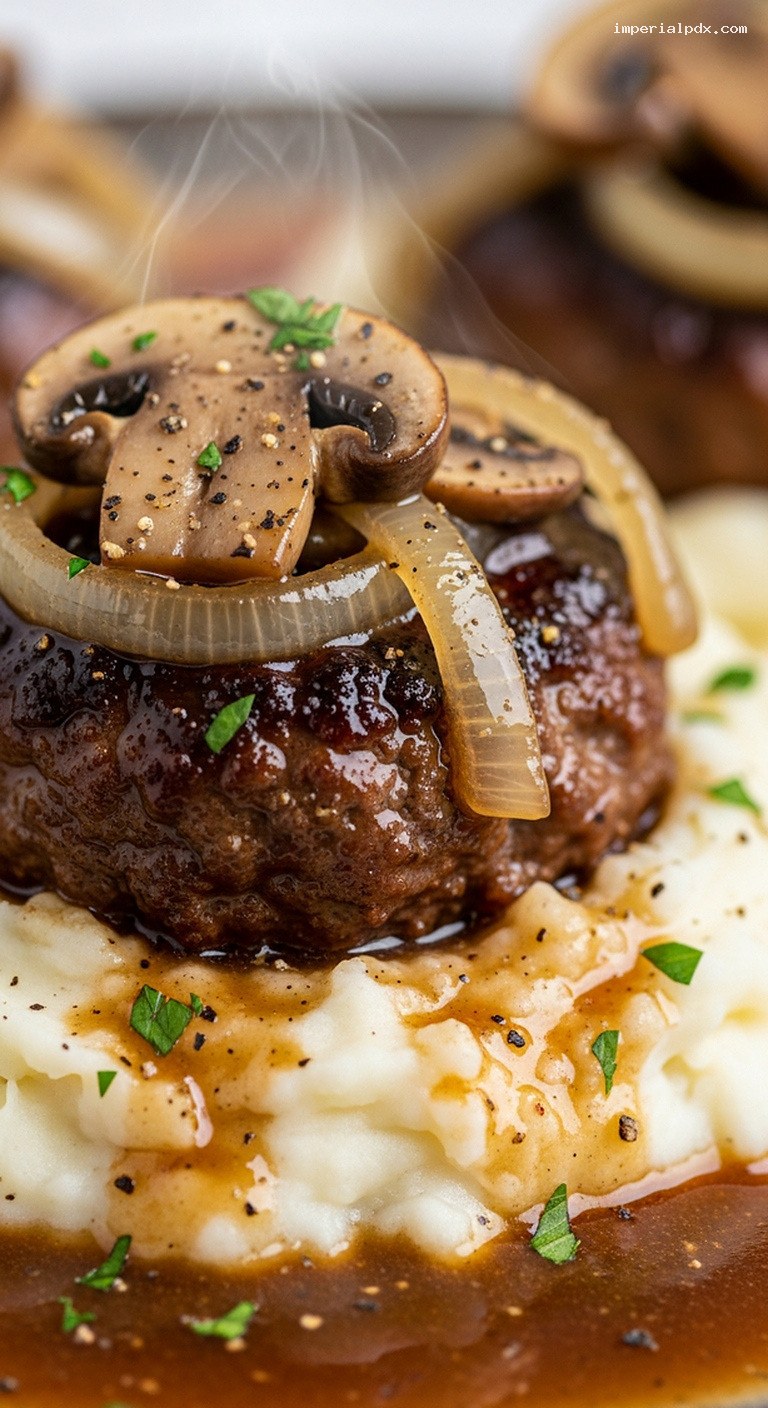 Salisbury Steak Bites with Mushroom Onion Gravy – Closeup