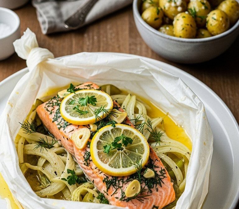 Salmon en Papillote with Fennel, Lemon, and Herbs
