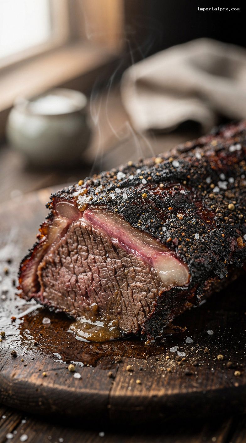 Salt-and-Pepper Smoked Beef Plate Ribs Dino Bones – Closeup