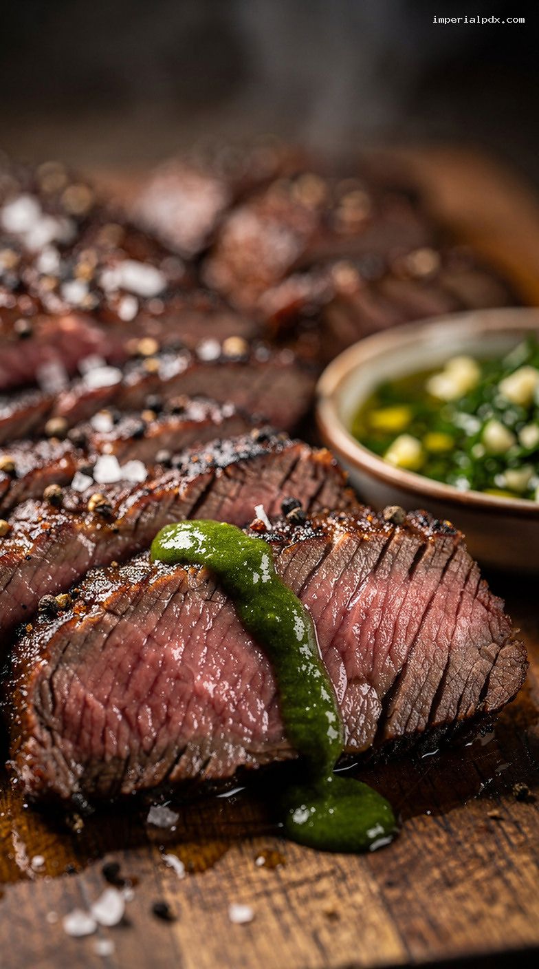 Santa Maria Tri-Tip With Garlic-Parsley Dipping Sauce – Closeup