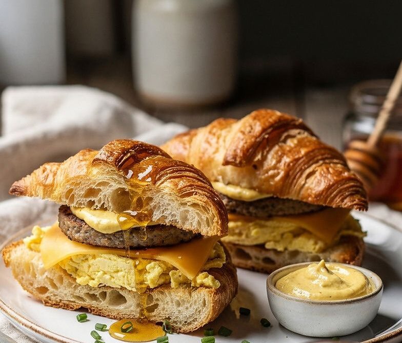 Sausage Egg and Cheese Croissant Breakfast Sandwiches