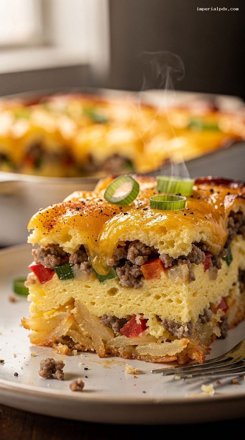 Sausage, Egg, and Hash Brown Breakfast Casserole – Closeup