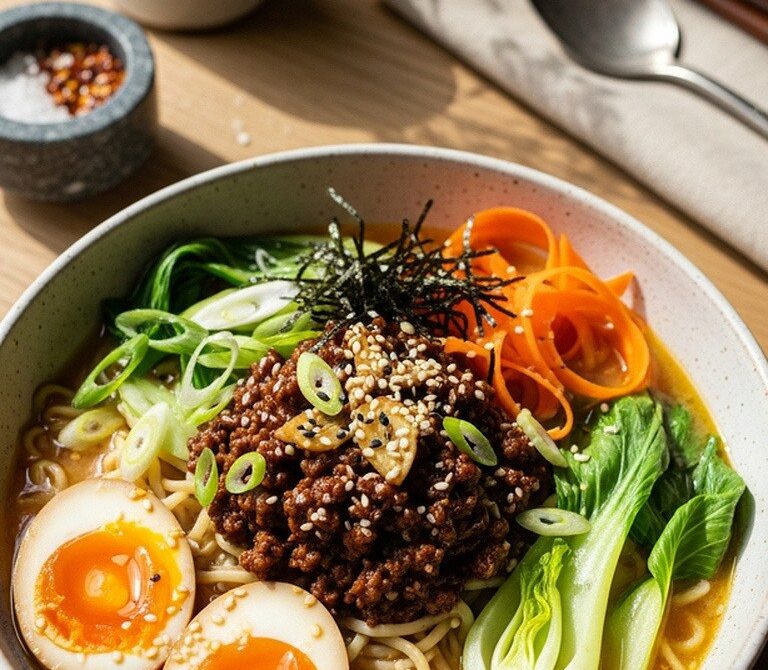 Savory Beef Miso Ramen With Soft-Boiled Eggs