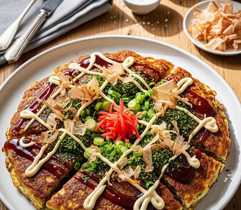 Savory Beef Okonomiyaki Cabbage Pancakes