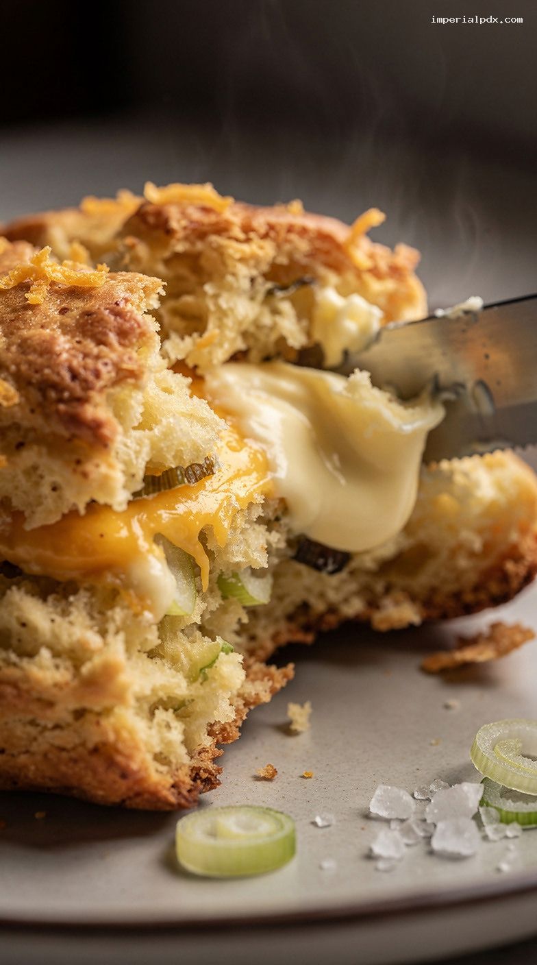 Savory Cheddar Scallion Scones with Soft Butter – Closeup