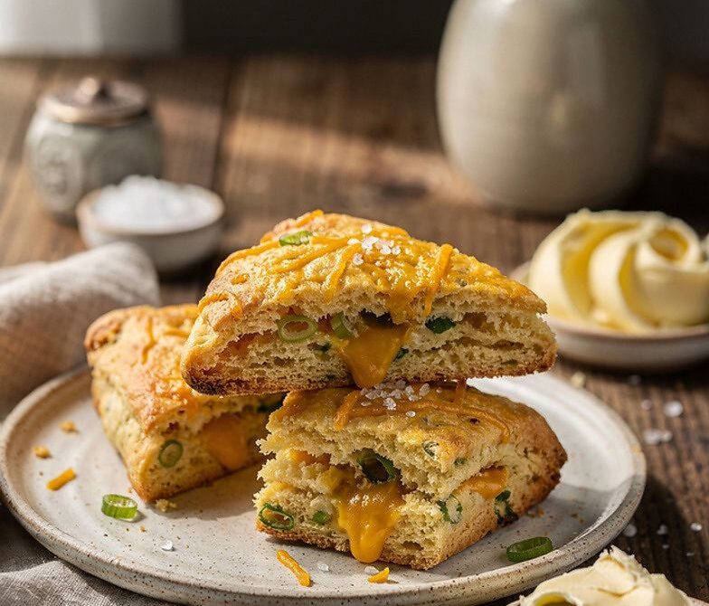 Savory Cheddar Scallion Scones with Soft Butter