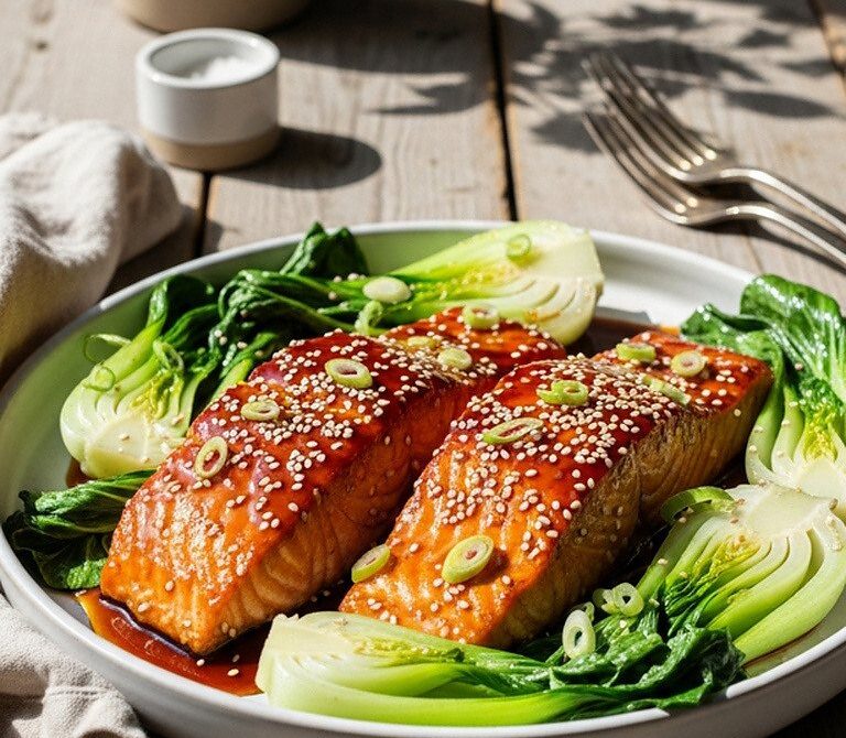 Seared Teriyaki Salmon Steaks with Bok Choy