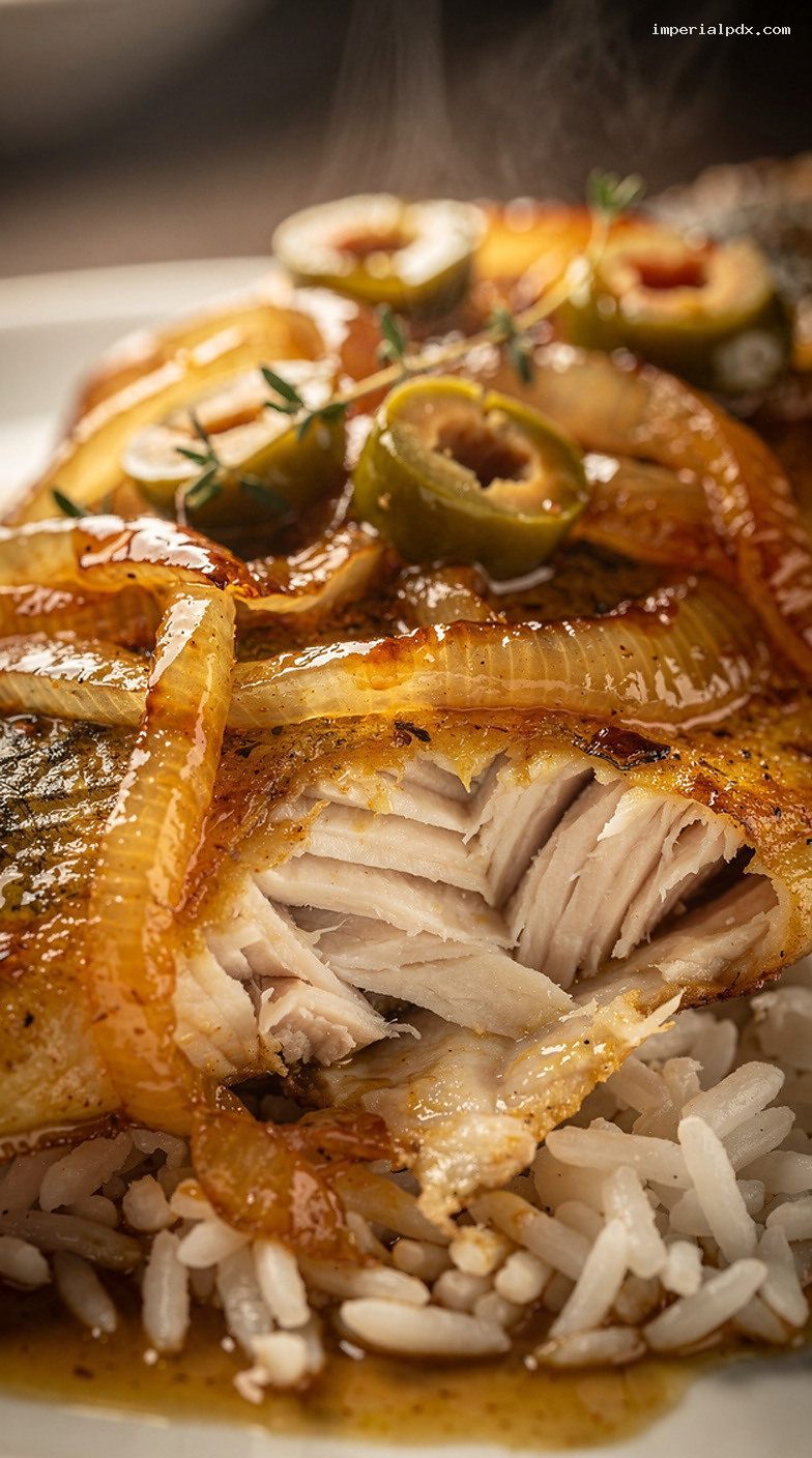Senegalese Poisson Yassa With Tangy Onion Lemon Sauce – Closeup