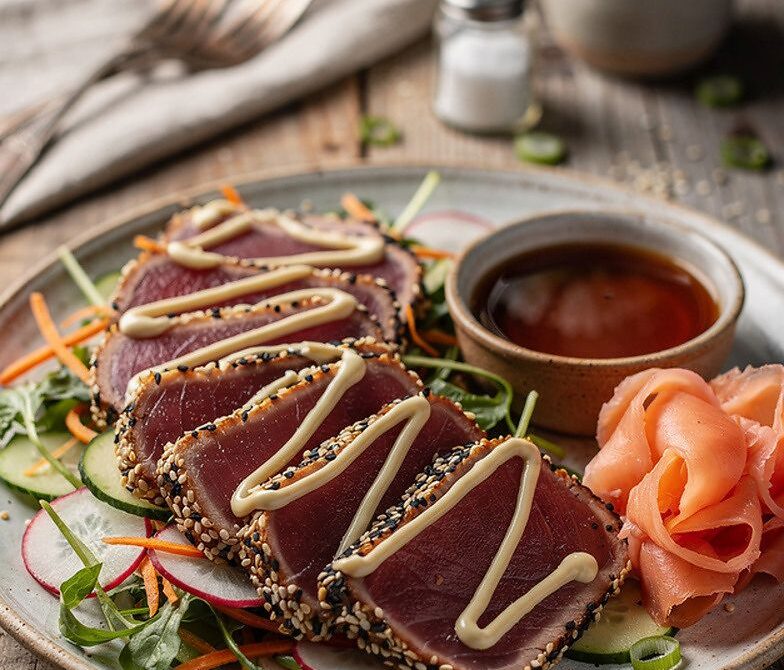 Sesame-Crusted Seared Ahi Tuna Platter With Soy-Citrus Sauce