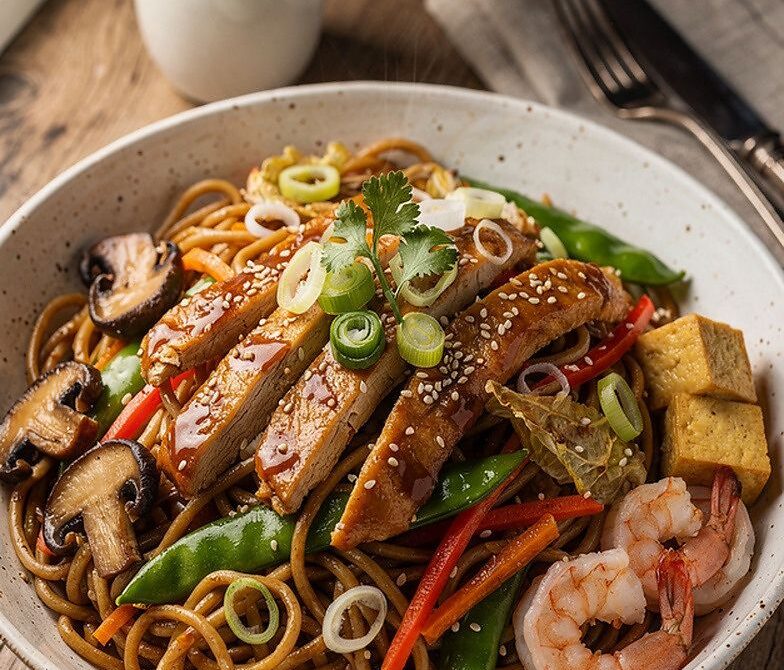 Sesame-Ginger Lo Mein with Chicken, Tofu, or Shrimp