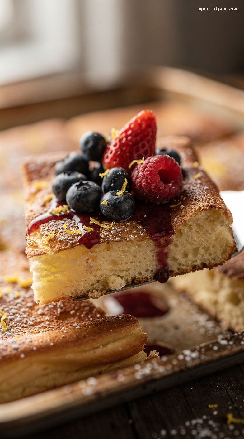 Sheet Pan Lemon Ricotta Pancake Bake With Berries – Closeup