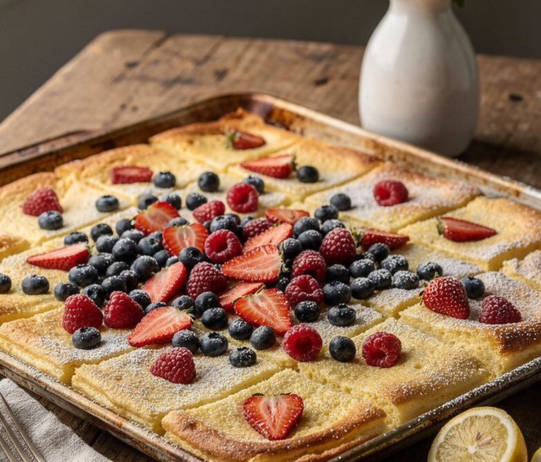 Sheet Pan Lemon Ricotta Pancake Bake With Berries