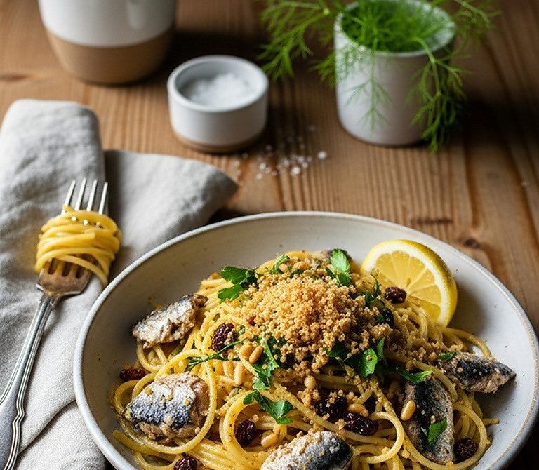 Sicilian Spaghetti Con Le Sarde With Wild Fennel and Pangrattato