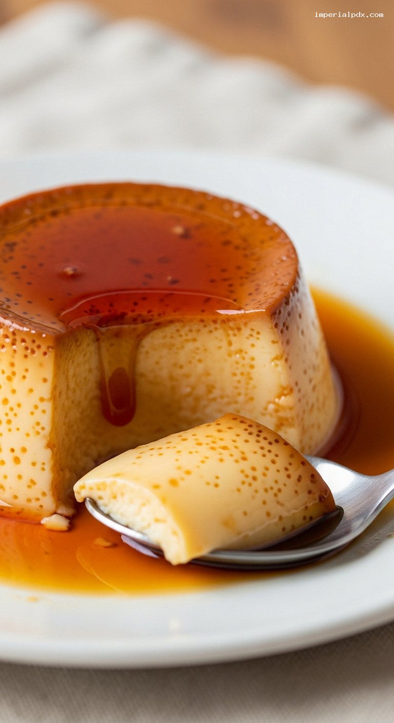 Silky Crème Caramel with Glossy Amber Caramel Sauce – Closeup