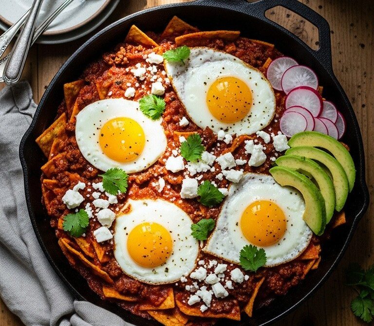 Skillet Beef Chilaquiles with Fried Egg