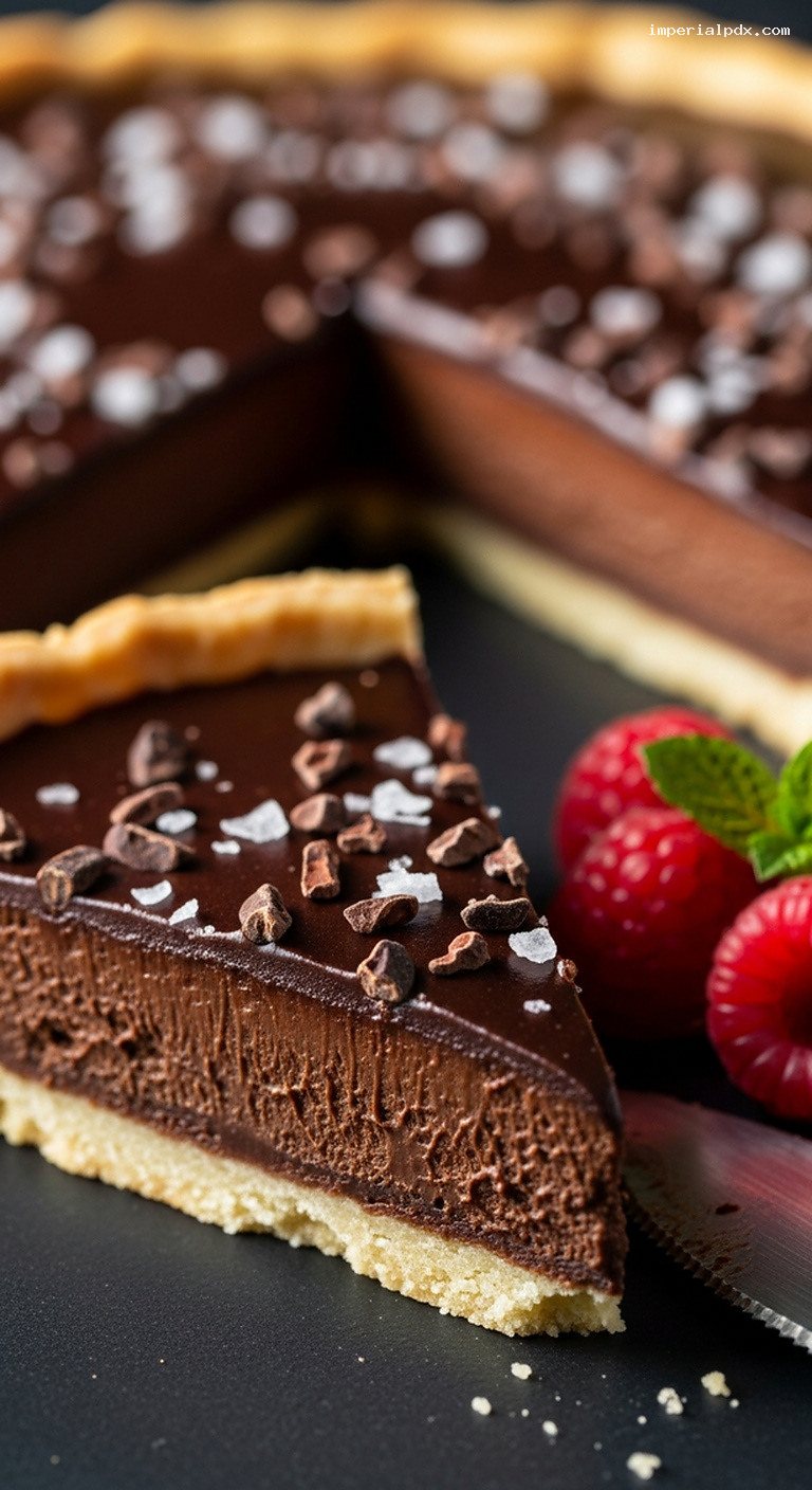 Sleek Dark Chocolate Ganache Tart With Buttery Crust – Closeup