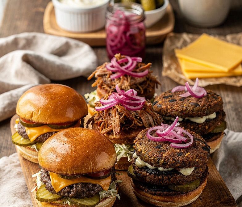 Slider Trio Station With Beef, Pulled Pork, and Black Bean Sliders