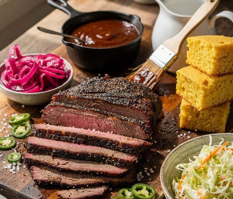 Slow-Smoked BBQ Brisket Slicing Station With Classic Sides
