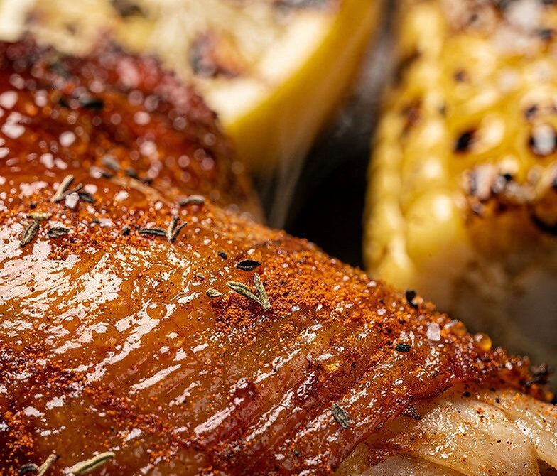 Smoked BBQ Chicken Quarters With Crisp Skin and Sweet-Tang Glaze