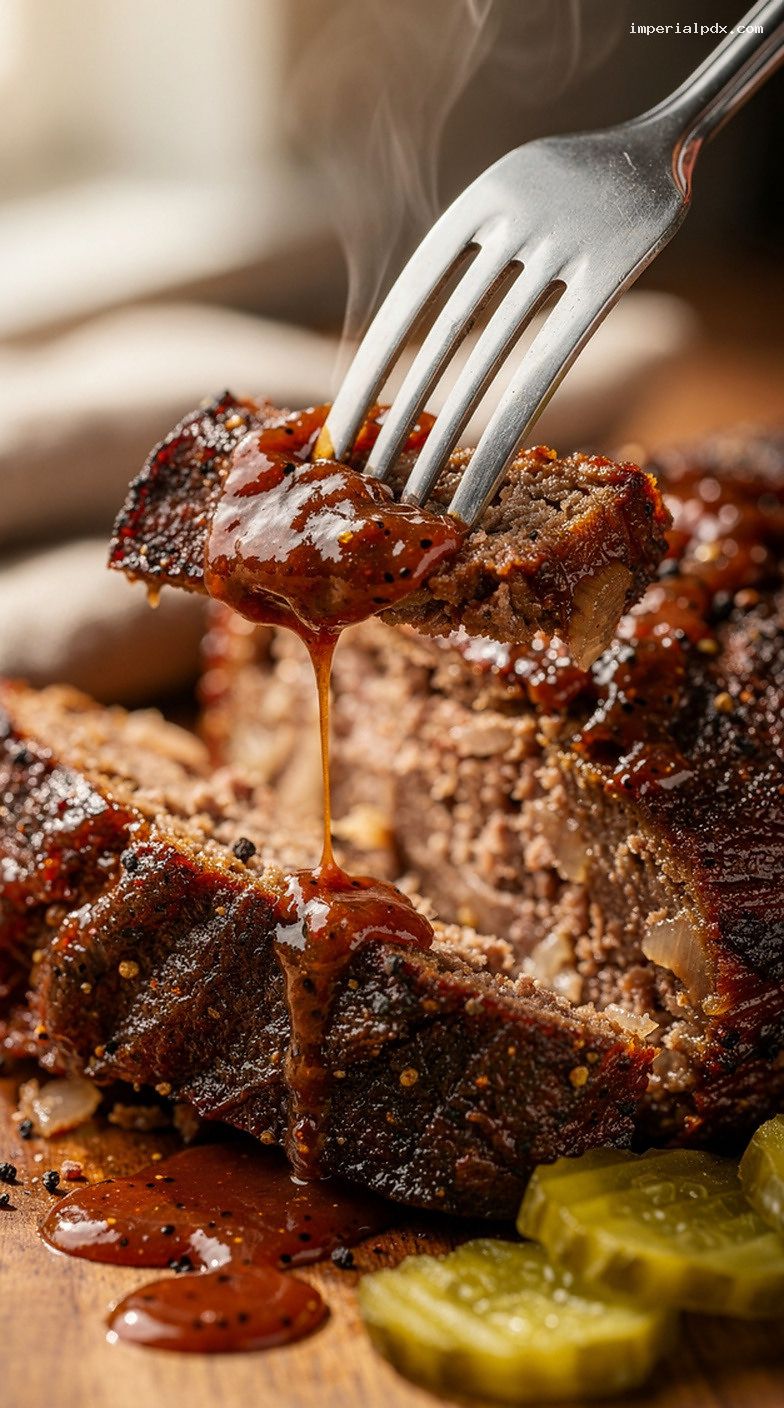 Smoked BBQ Glazed Beef and Pork Meatloaf – Closeup