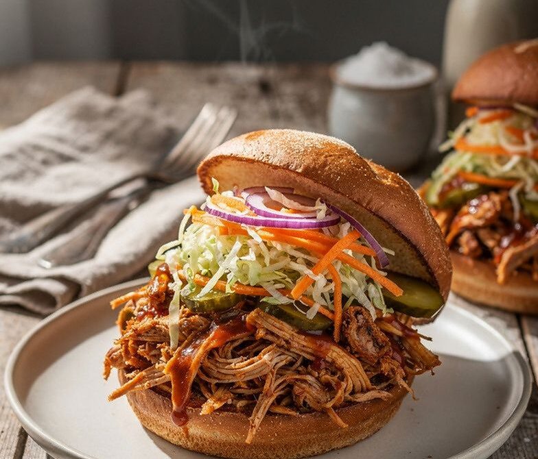 Smoked BBQ Pulled Chicken Sandwiches With Honey Slaw