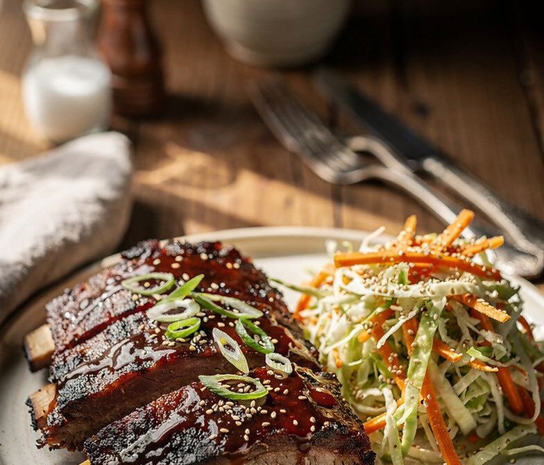 Smoked BBQ Spare Ribs With Gochujang Honey Glaze