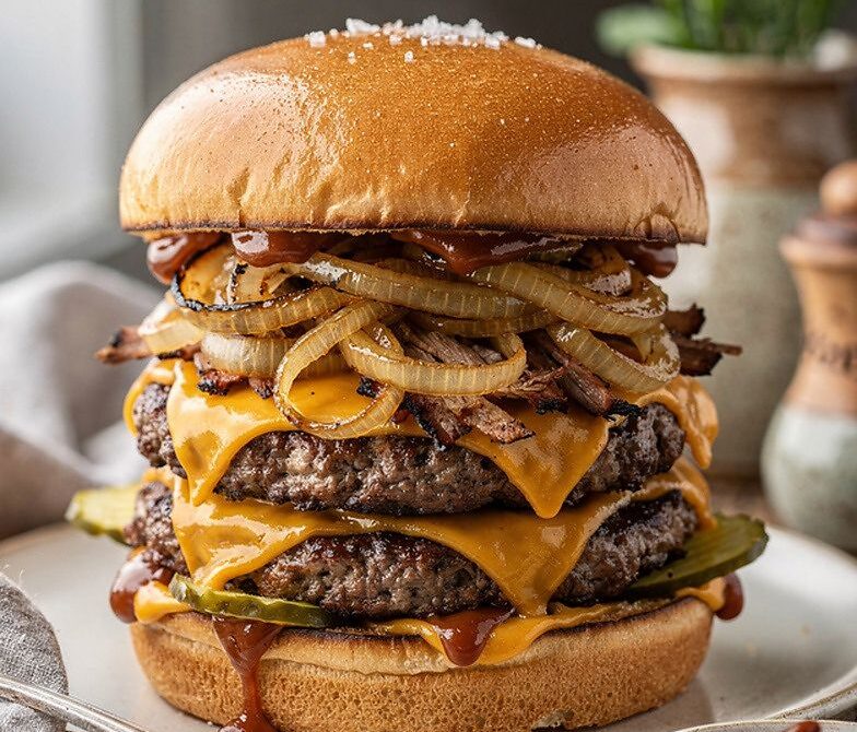 Smoked Brisket-Chuck Smashburgers With Grilled Onions and BBQ Aioli