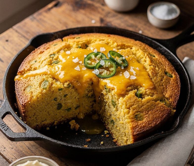 Smoked Cast-Iron Jalapeño Cheddar Cornbread With Honey Butter