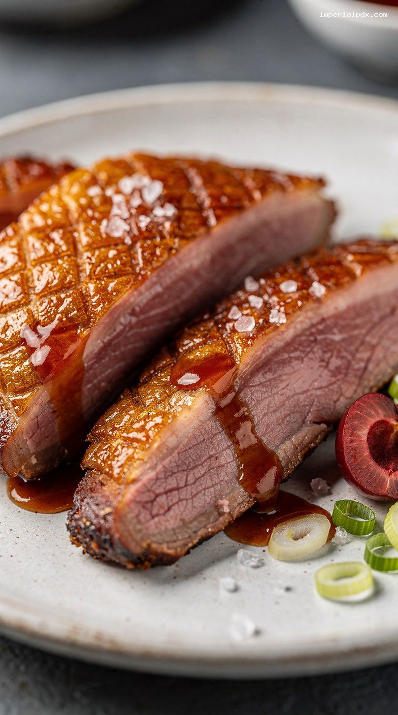 Smoked Duck Breast with Cherry BBQ Glaze – Closeup