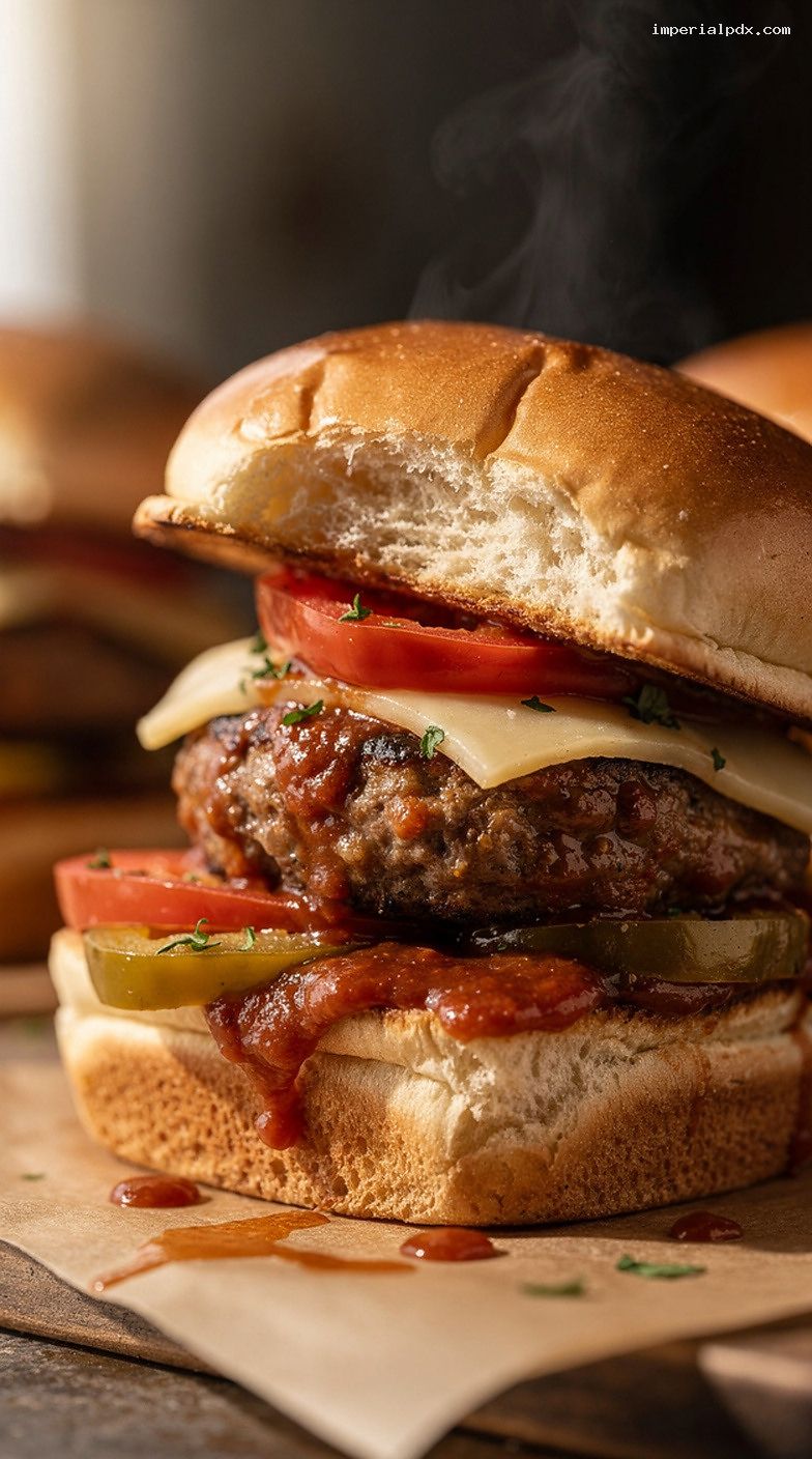 Smoked Meatball Sliders with BBQ Marinara and Provolone – Closeup