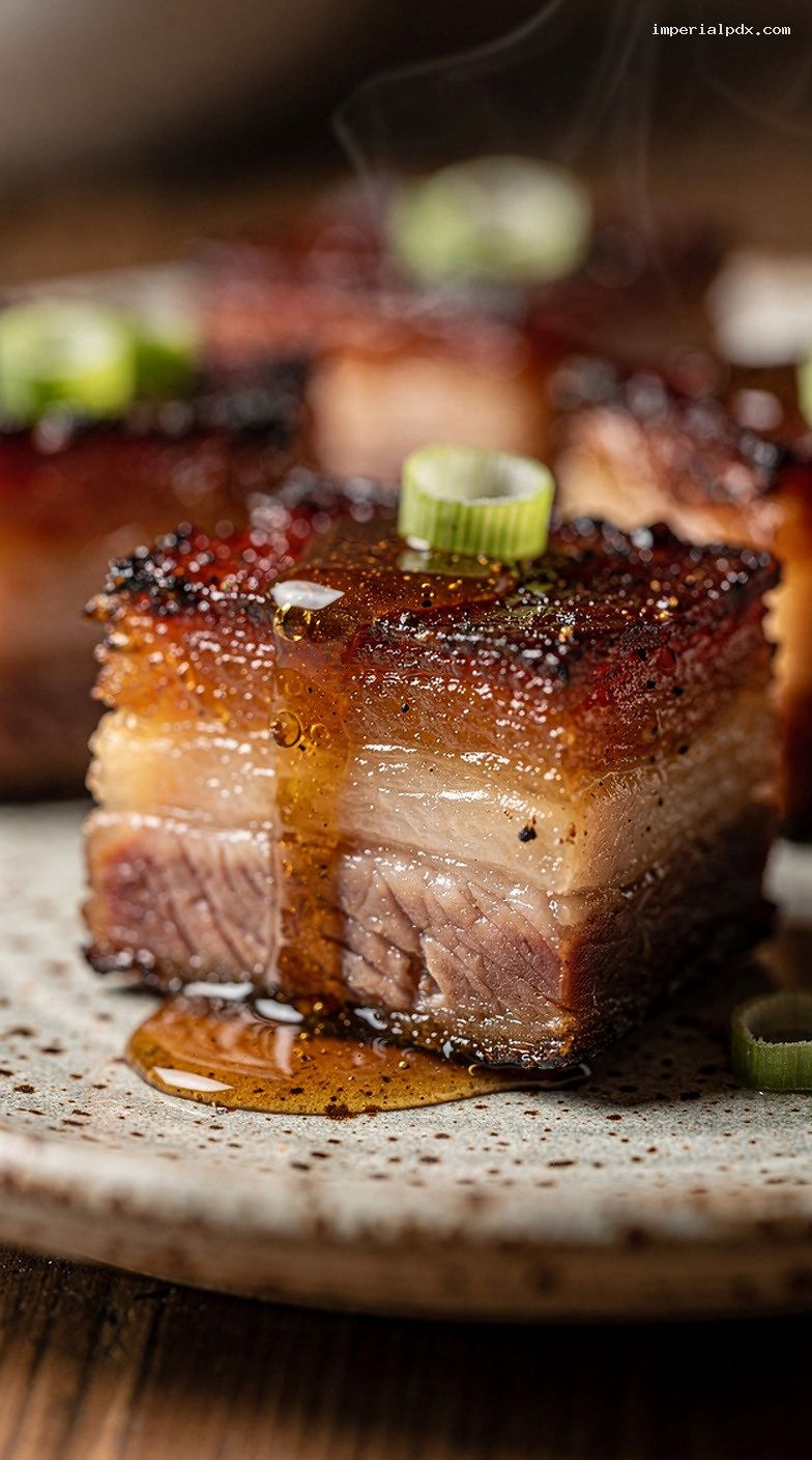 Smoked Pork Belly BBQ Candy Bites with Honey Butter BBQ Glaze – Closeup