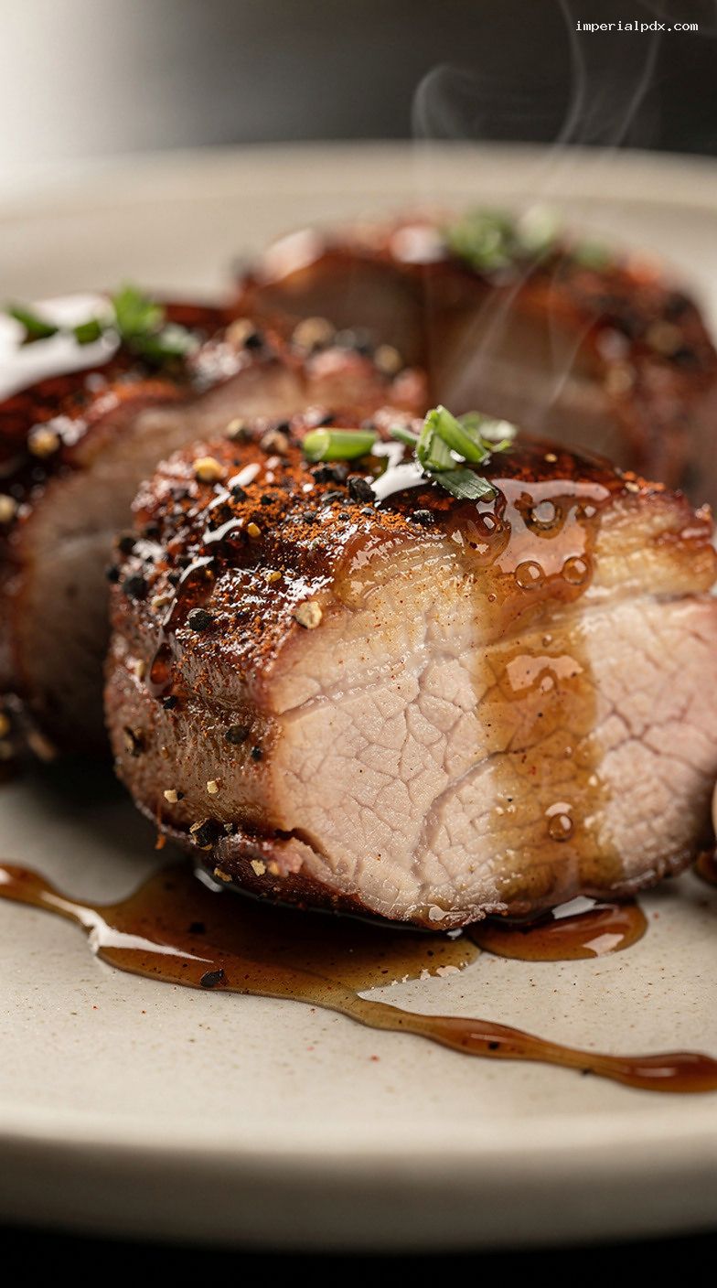 Smoked Pork Tenderloin with Bourbon Brown Sugar Glaze – Closeup
