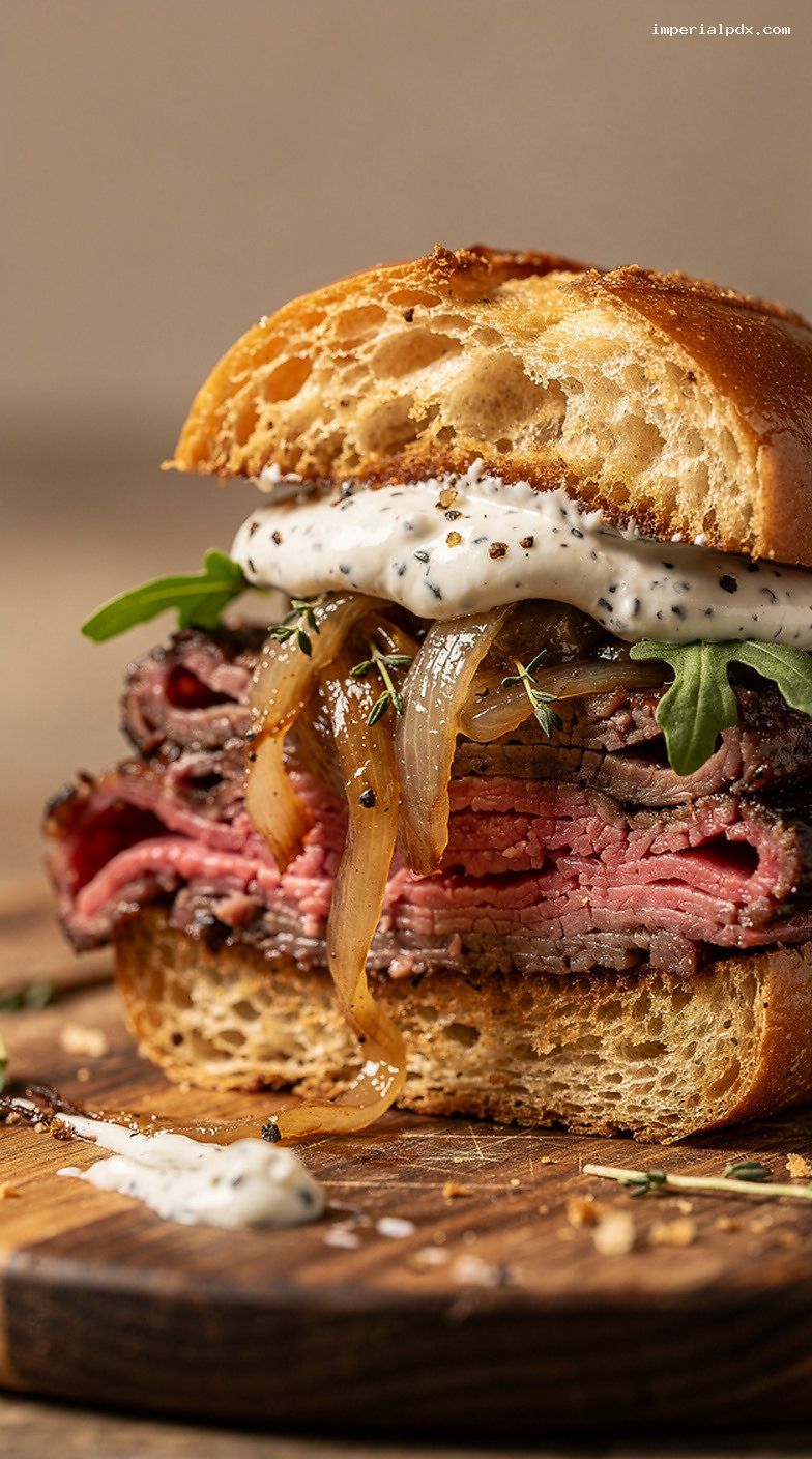 Smoked Prime Rib Sliders With Horseradish Mayo and Onions – Closeup