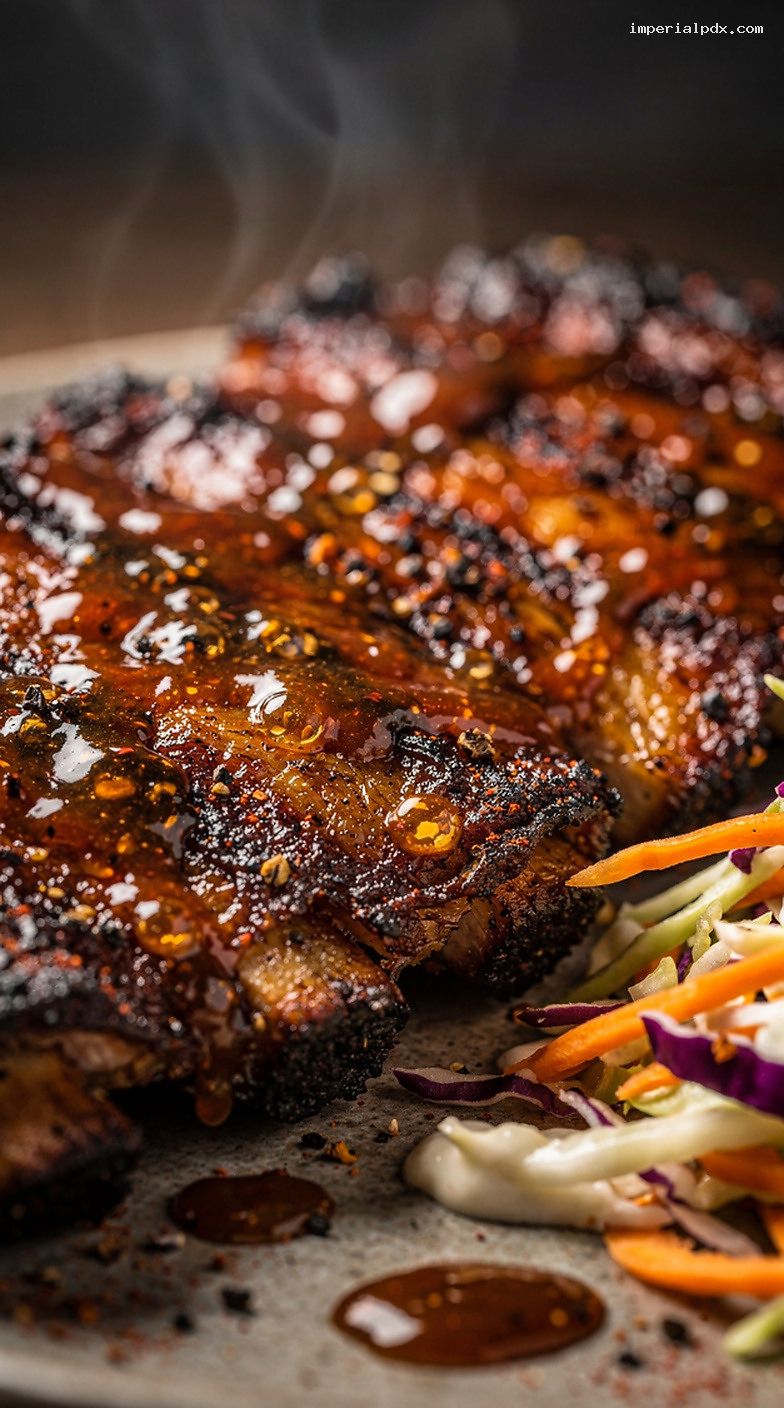 Smoked St. Louis Ribs With Honey Chipotle BBQ Glaze – Closeup